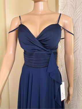 Navy Off-Shoulder Surplice Evening Dress